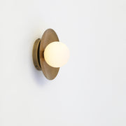 One-Light Brass Disc Flush Mount Ceiling Light with Opal Globe