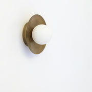 One-Light Brass Disc Flush Mount Ceiling Light with Opal Globe
