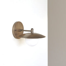 One-Light Brass Disc Shade Wall Sconce with Opal Globe