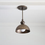 One-Light Brass Dome Ceiling Light with Opal Globe
