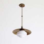 One-Light Brass Dome Pendant with Tiered Opal Glass Shade