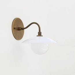 One-Light Brass Gooseneck Sconce with Flared Milk Glass Shade