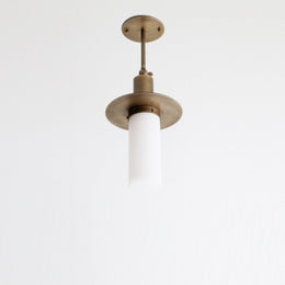 One-Light Brass Pendant with Alabaster Cylinder Shade