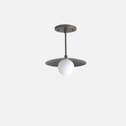 One-Light Brass Saucer Ceiling Light with Opal Globe