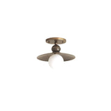 One-Light Brass Saucer Flush Mount Ceiling Light with Opal Globe