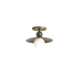 One-Light Brass Saucer Flush Mount Ceiling Light with Opal Globe