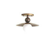 One-Light Brass Saucer Flush Mount Ceiling Light with Opal Globe