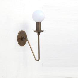 One-Light Brass Sconce with Curved Arm and Opal Glass Globe