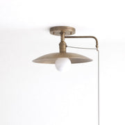 One-Light Brass Shade Flush Mount Ceiling Light with Pull Chain