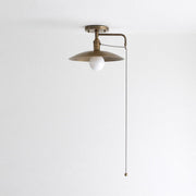 One-Light Brass Shade Flush Mount Ceiling Light with Pull Chain