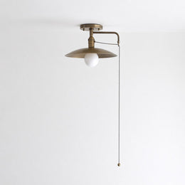 One-Light Brass Shade Flush Mount Ceiling Light with Pull Chain