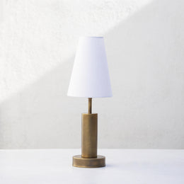 One-Light Brass Table Lamp with Tapered Linen Shade