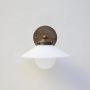One-Light Brass Wall Sconce with Opal Glass Coolie Shade