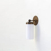 One-Light Brass Wall Sconce with Opal Glass Cylinder Shade