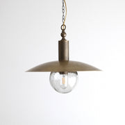 One-Light Chain-Hung Brass Dome Pendant with Glass Shade