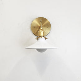 One-Light Curved Arm Wall Sconce with Flat White Enamel Shade