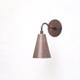 One-Light Curved Arm Wall Sconce with Large Brass Cone