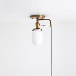 One-Light Cylindrical Opal Glass Flush Mount Ceiling Light with Pull Chain