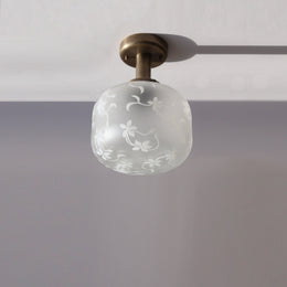 One-Light Etched Glass Drum Semi-Flush Mount Ceiling Light
