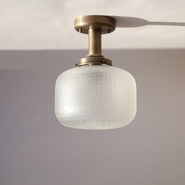 One-Light Frosted Cut Glass Drum Semi-Flush Mount Ceiling Light