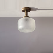 One-Light Frosted Cut Glass Drum Semi-Flush Mount Ceiling Light