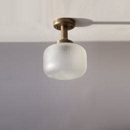 One-Light Frosted Cut Glass Drum Semi-Flush Mount Ceiling Light