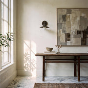 One-Light Gooseneck Brass Wall Sconce with Flat Shade