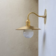 One-Light Gooseneck Brass Wall Sconce with Flat Shade