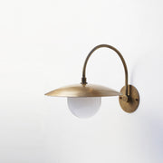 One-Light Gooseneck Wall Sconce with 12-Inch Brass Disc Shade