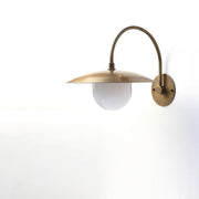 One-Light Gooseneck Wall Sconce with 12-Inch Brass Disc Shade