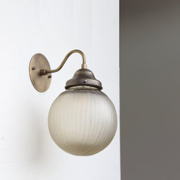 One-Light Gooseneck Wall Sconce with Ribbed Cut Glass Globe