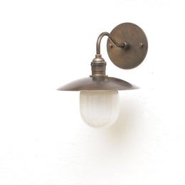 One-Light Industrial Wall Sconce with Brass Shade and Milk Glass Diffuser