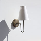 One-Light Linen Shade Wall Sconce with Curved Brass Arm