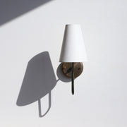 One-Light Linen Shade Wall Sconce with Curved Brass Arm