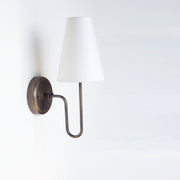 One-Light Linen Shade Wall Sconce with Curved Brass Arm