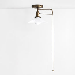 One-Light Opal Glass Cone Shade Flush Mount Ceiling Light with Pull Chain