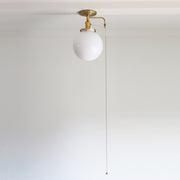 One-Light Opal Globe Flush Mount Ceiling Light with Pull Chain