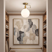 One-Light Opal Globe Flush Mount Ceiling Light with Pull Chain