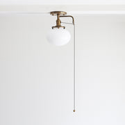 One-Light Opal Schoolhouse Flush Mount Ceiling Light with Pull Chain