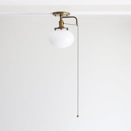 One-Light Opal Schoolhouse Flush Mount Ceiling Light with Pull Chain