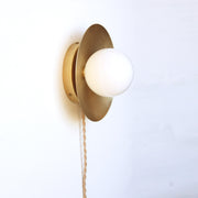 One-Light Plug-In Disc Wall Sconce with Opal Globe