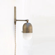 One-Light Plug-In Sconce with Brass Cap and Alabaster Shade