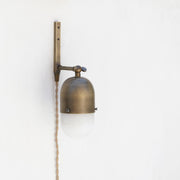 One-Light Plug-In Sconce with Brass Cap and Alabaster Shade