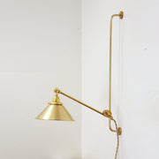 One-Light Plug-In Sliding Rail Wall Sconce with Brass Cone