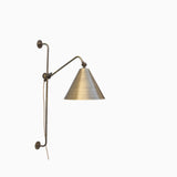 One-Light Plug-In Swing Arm Wall Sconce with Brass Cone Shade