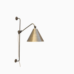 One-Light Plug-In Swing Arm Wall Sconce with Brass Cone Shade