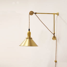 One-Light Pulley Wall Sconce with Brass Cone Shade