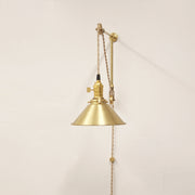 One-Light Pulley Wall Sconce with Brass Cone Shade
