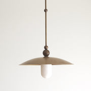 One-Light Rod-Hung Brass Dome Pendant with Alabaster Shade