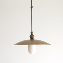 One-Light Rod-Hung Brass Dome Pendant with Alabaster Shade